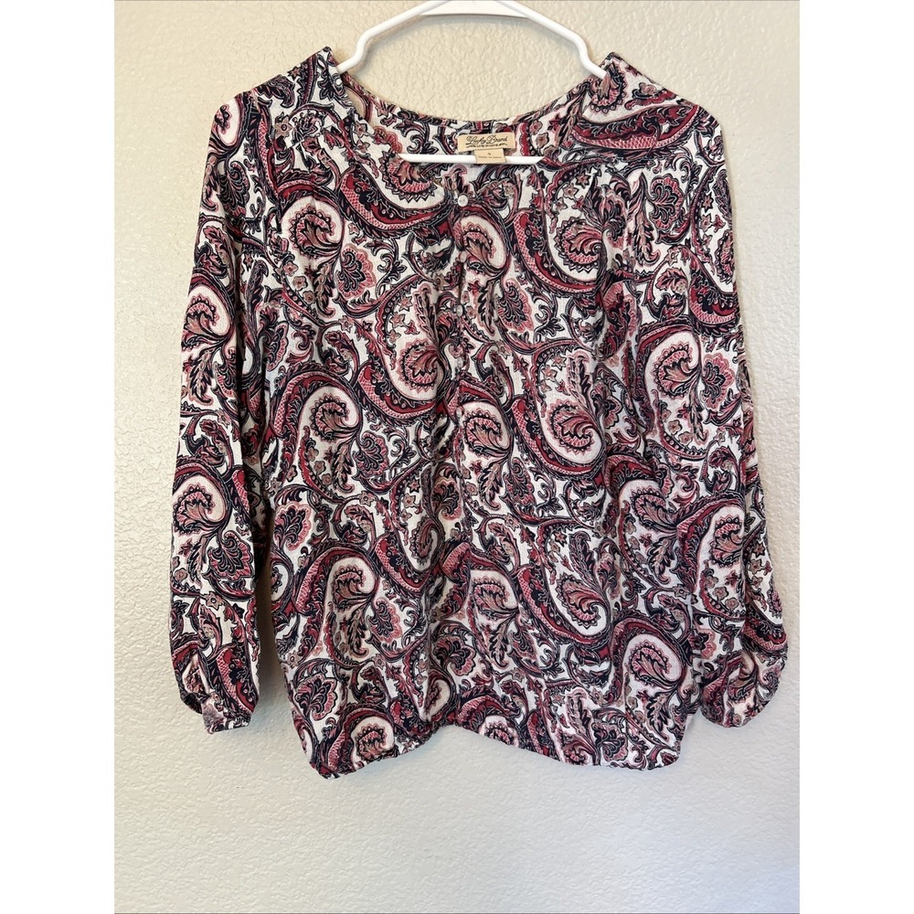 Breezy Lucky Brand Floral Paisley Round Neck Long Sleeve Boho Peasant Blouse Sm